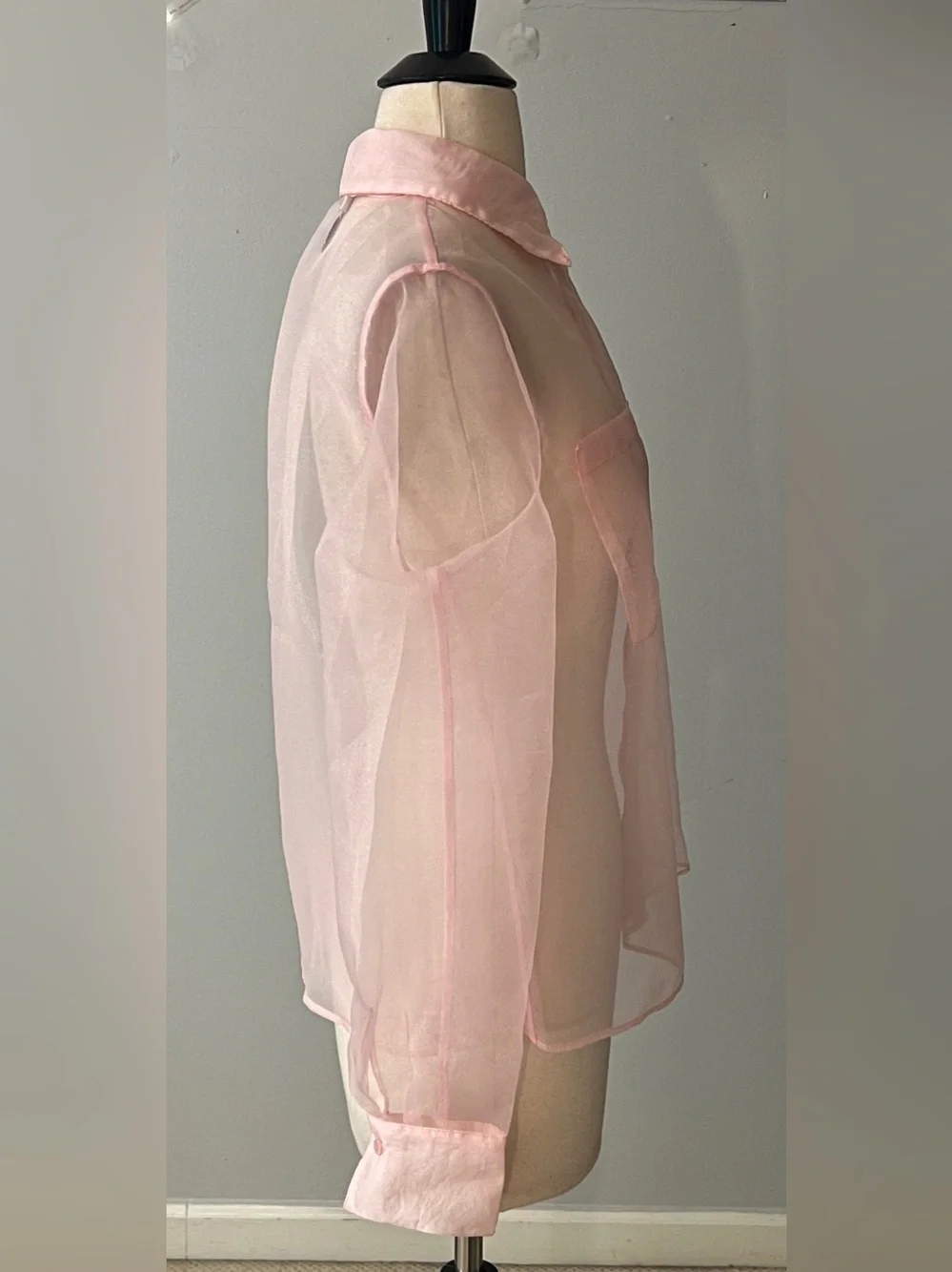 Rachel Zoe Sheer Pink Organza Button Front Blouse Size Small - Picture 5 of 10